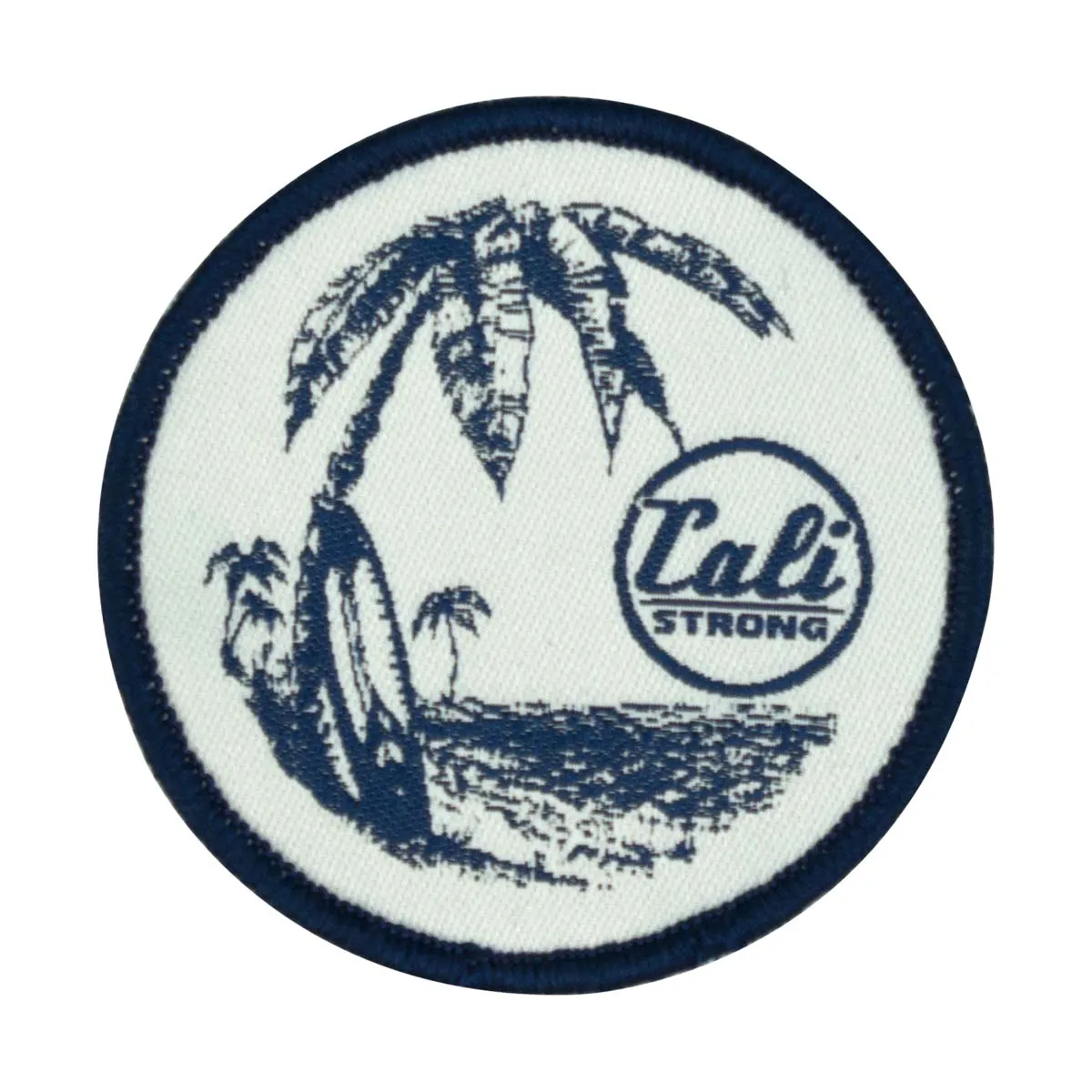 CALI Strong Palm Tree Surf Board White Blue Round Hook-and-Loop Morale Patch