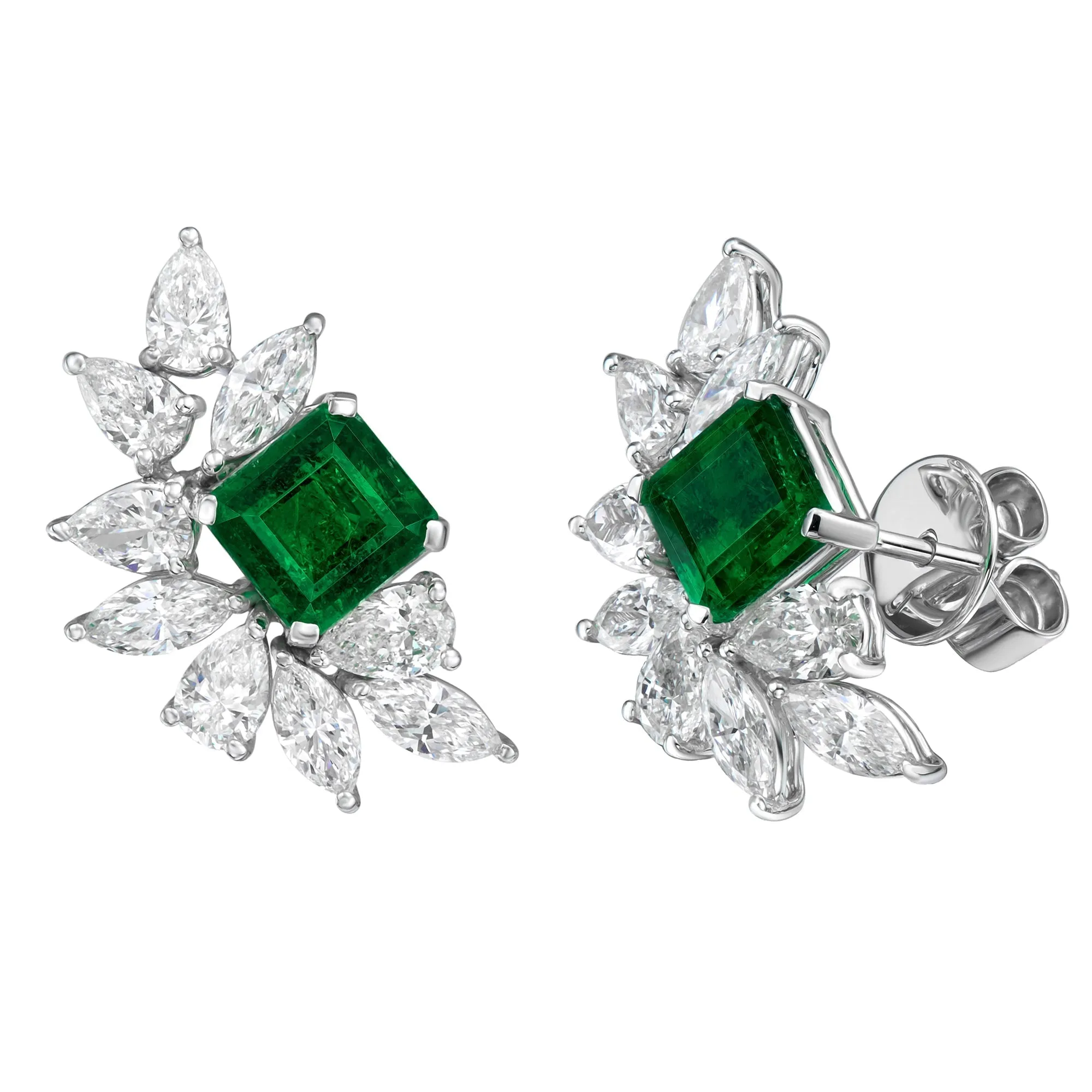 Calliope Emerald and Diamond Statement Studs Earrings
