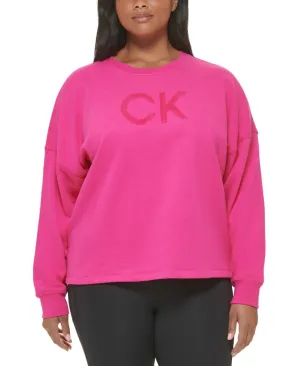 Calvin Klein Performance Plus Size Logo Fleece Crewneck Sweatshirt Pink 1X
