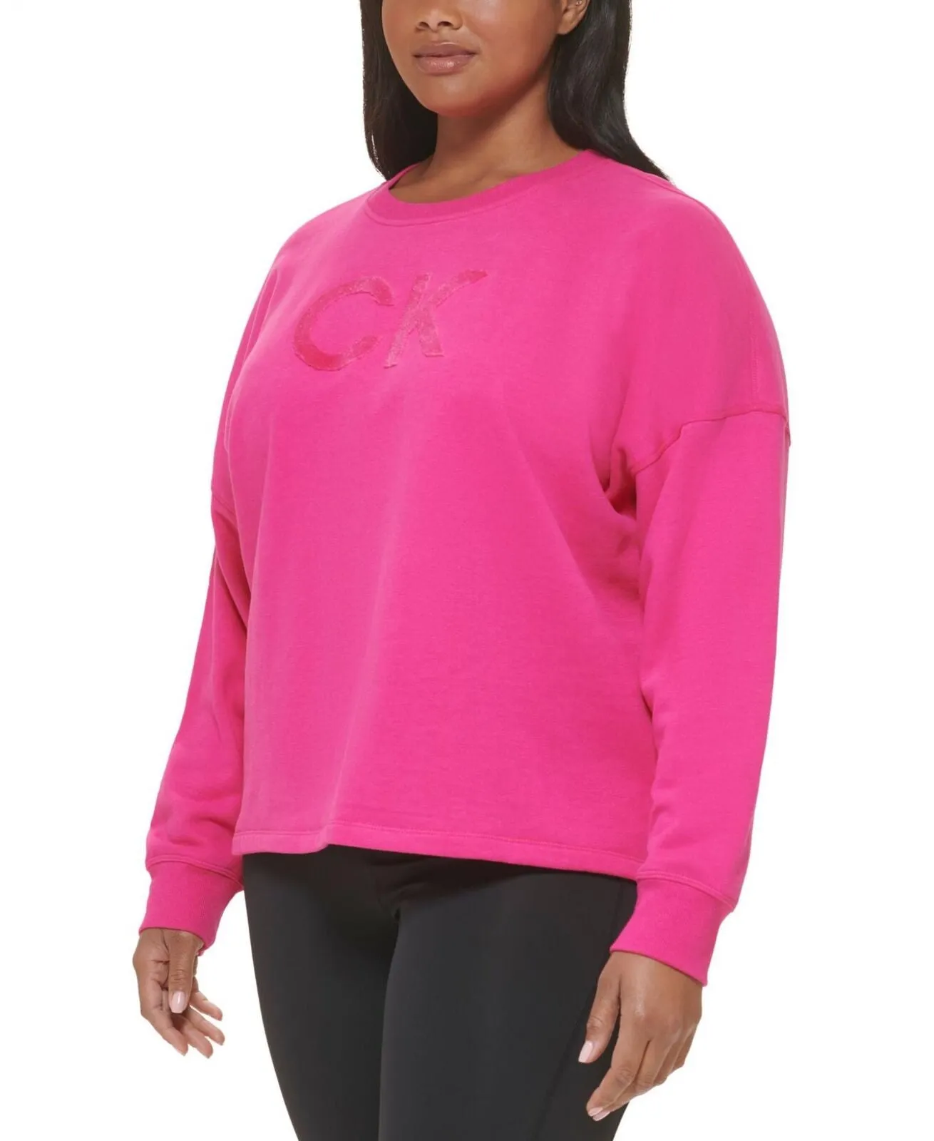 Calvin Klein Performance Plus Size Logo Fleece Crewneck Sweatshirt Pink 1X