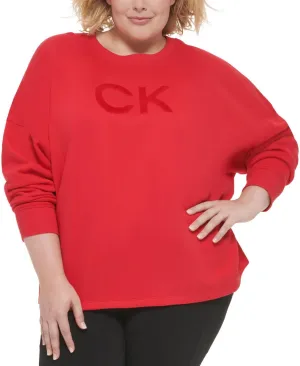 Calvin Klein Plus Size Logo Fleece Crewneck Sweatshirt PF2X2356 Salsa Red 1X