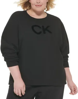 Calvin Klein Womens Plus Crewneck Fitness Sweatshirt PF2X2356 Black 2X