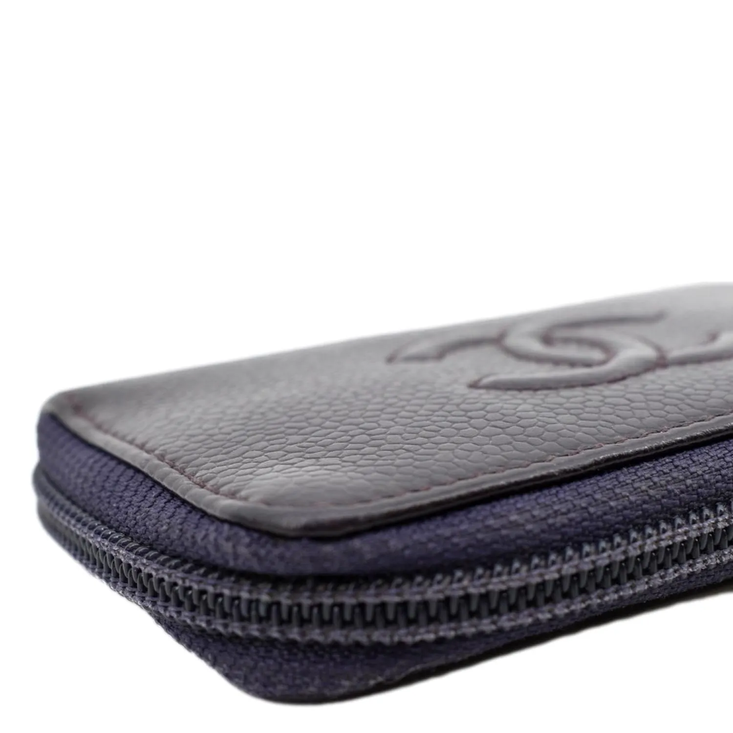 CHANEL O Key Pouch Timeless Caviar Leather Small Purse Purple