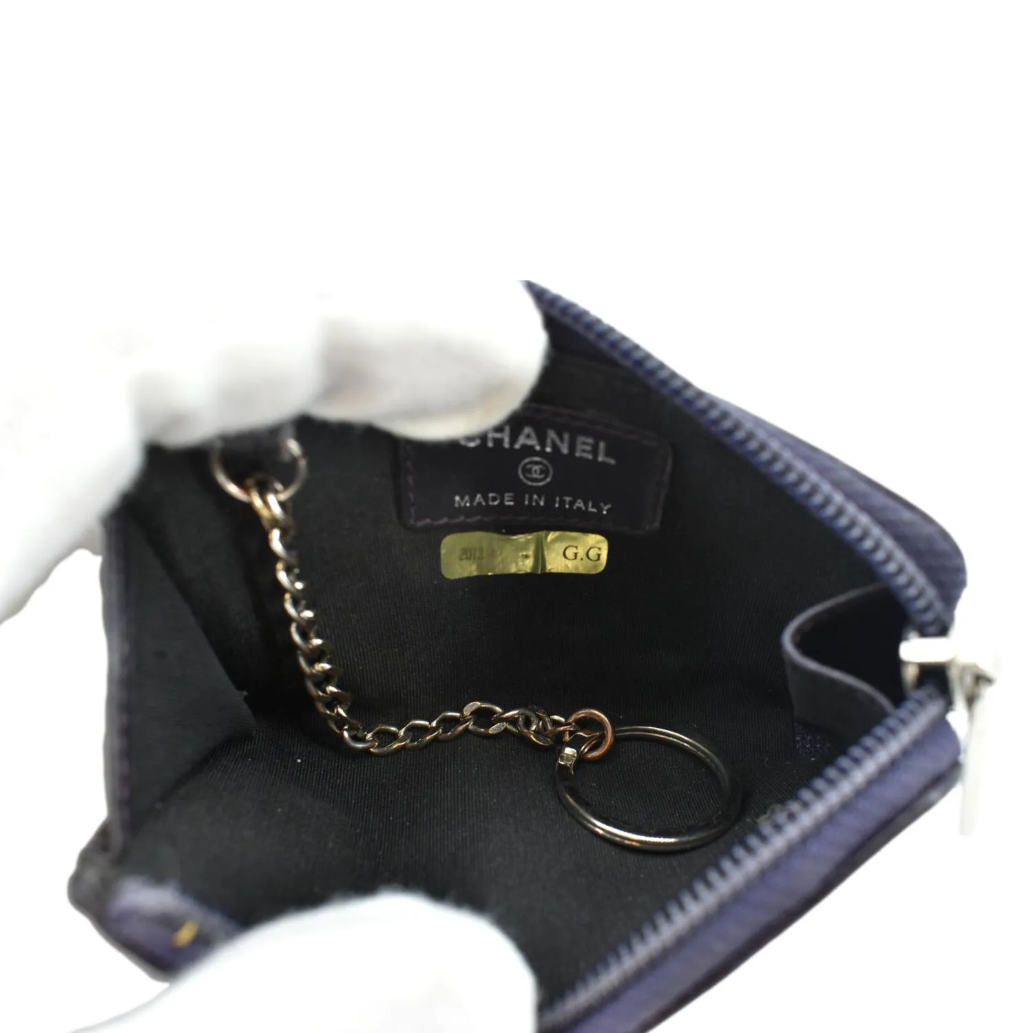 CHANEL O Key Pouch Timeless Caviar Leather Small Purse Purple