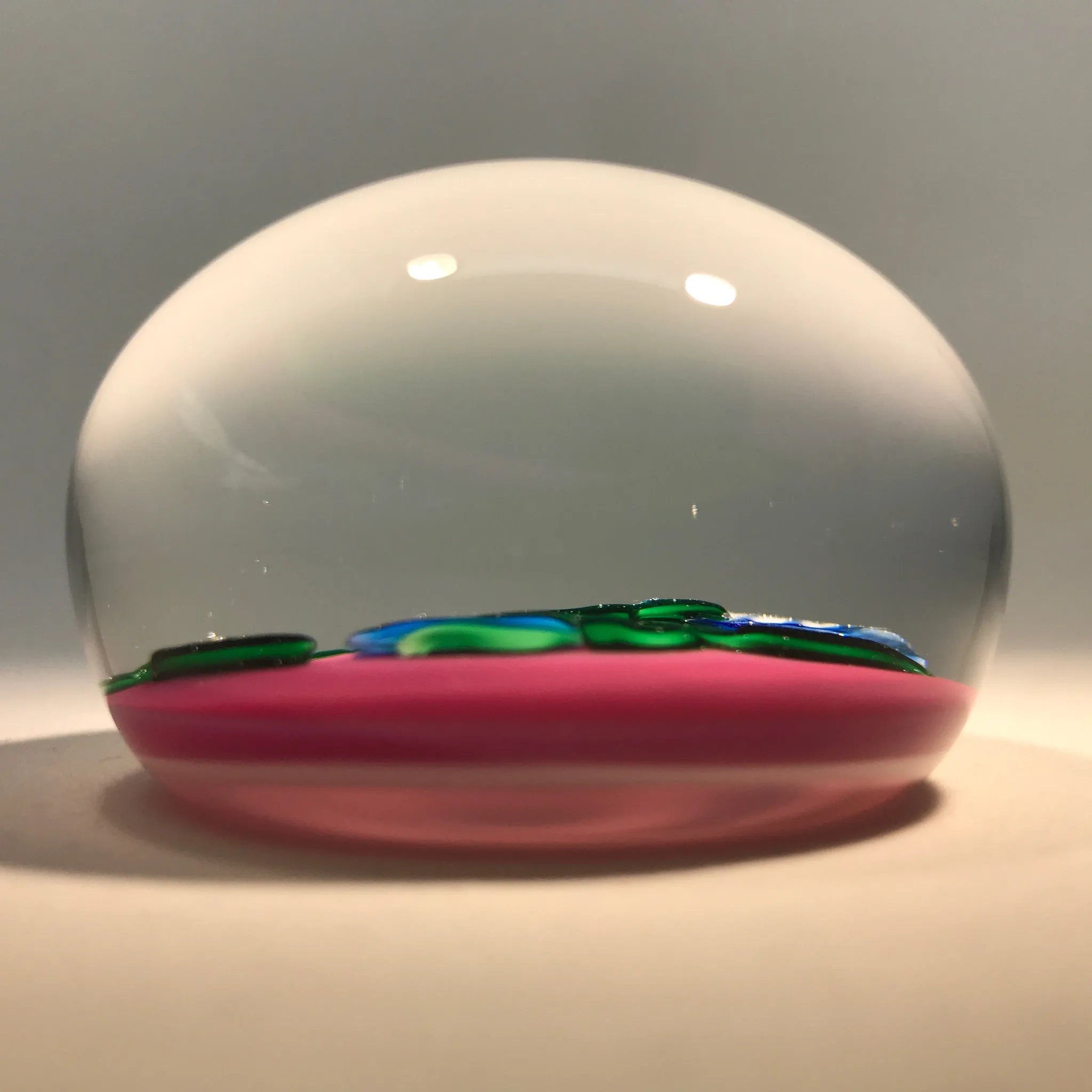 Charles Kaziun Jr. Art Glass Paperweight Lampwork Morning Glories on Pink Ground