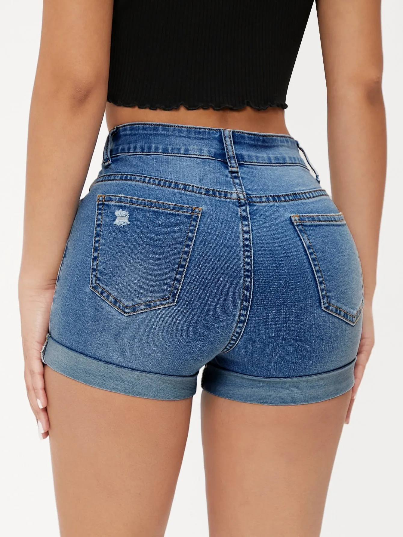 Cherry Vibes: Shorts de mezclilla desgarro en