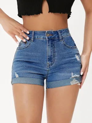 Cherry Vibes: Shorts de mezclilla desgarro en