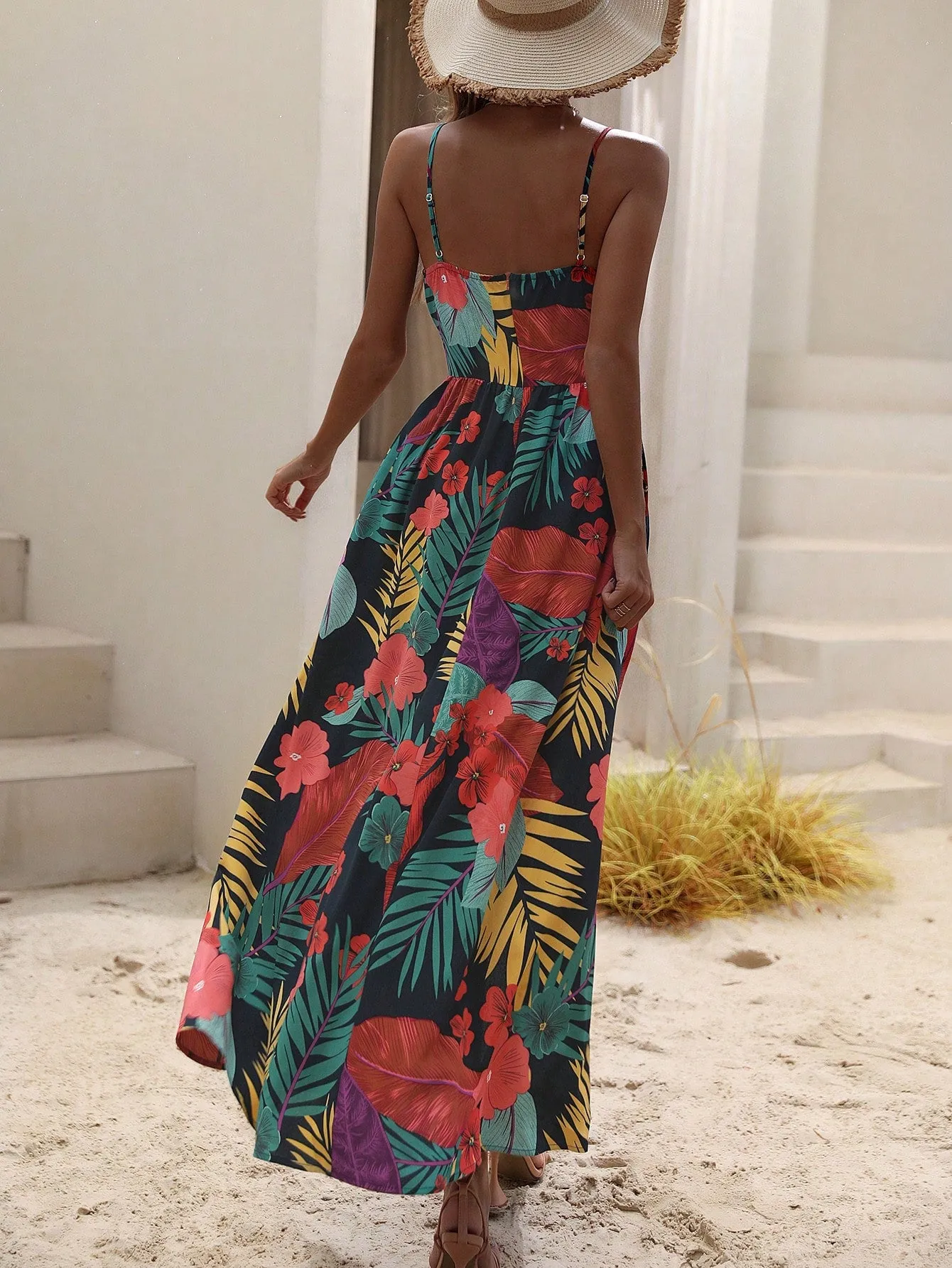 Cherry Vibes: Vestido Largo Tropical para Vacaciones en