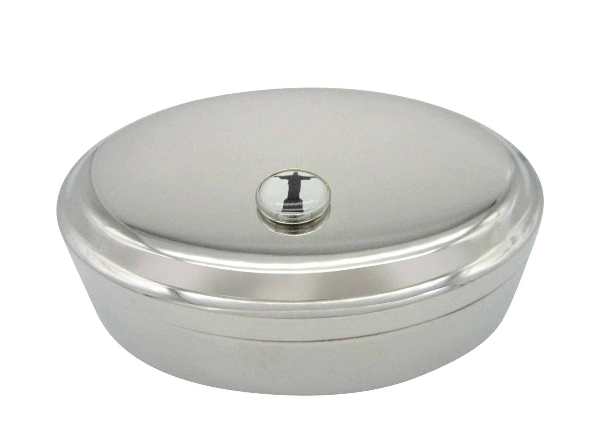 Circular Christ The Redeemer Rio Statue Pendant Oval Trinket Jewelry Box