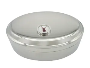 Circular Dark Red Stag Deer Head Pendant Oval Trinket Jewelry Box