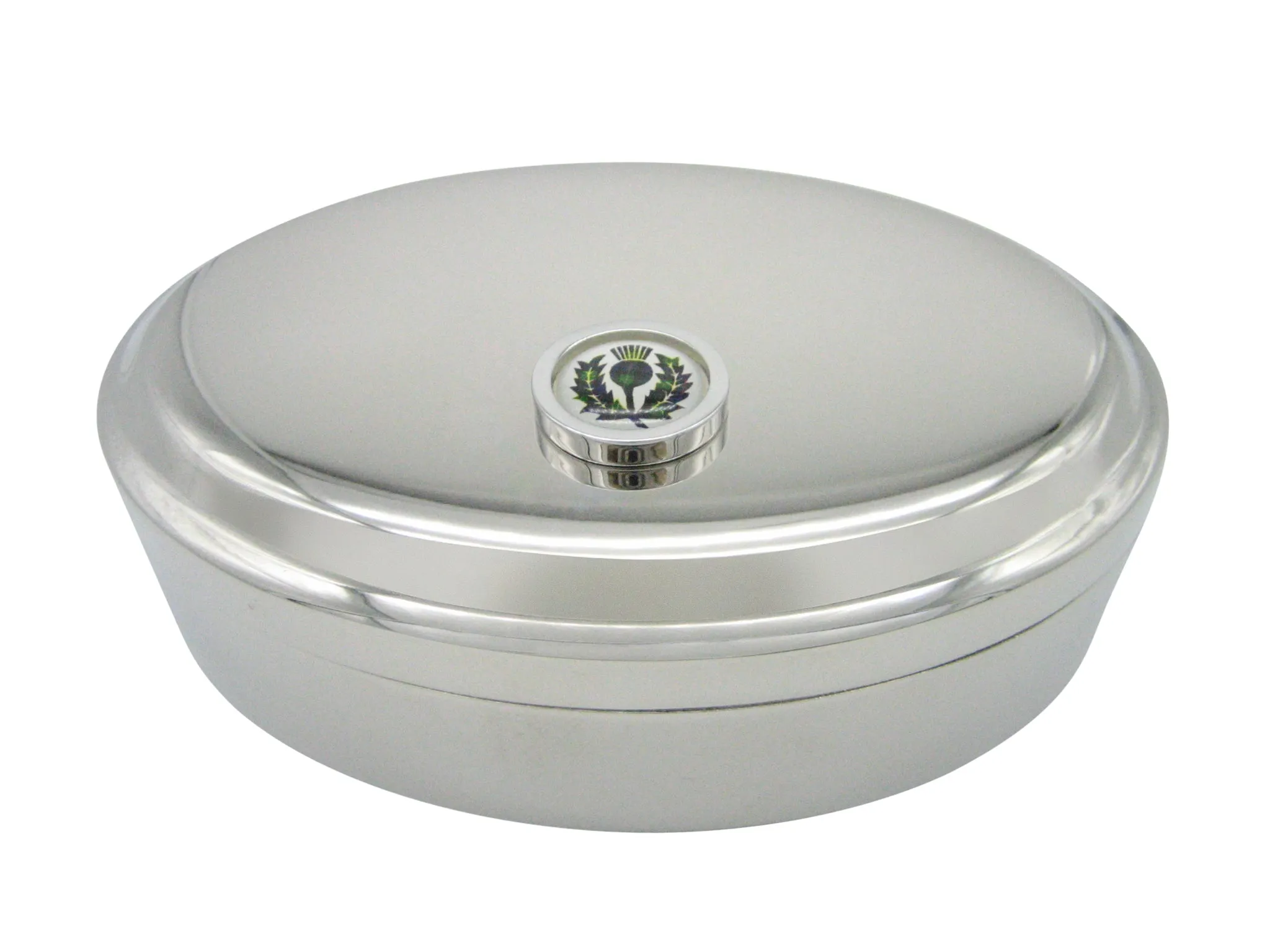 Circular Green Scottish Thistle Pendant Oval Trinket Jewelry Box