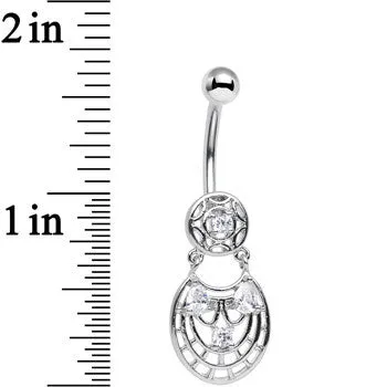 Clear CZ Gem Circular Woven Pattern Dangle Belly Ring