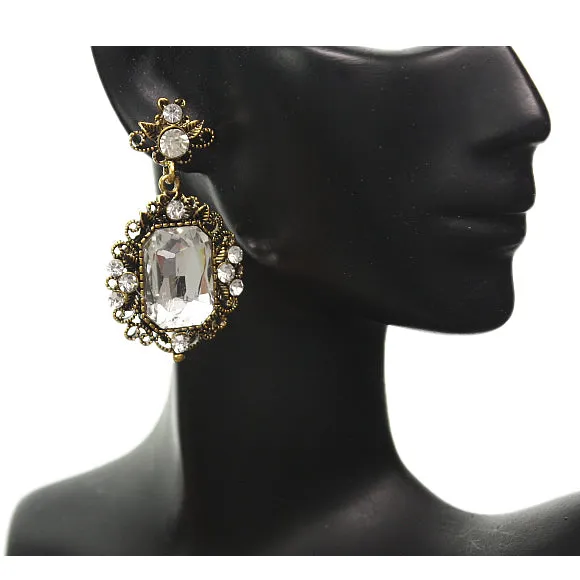 Clear Elegant Large Gemstone Post Earrings