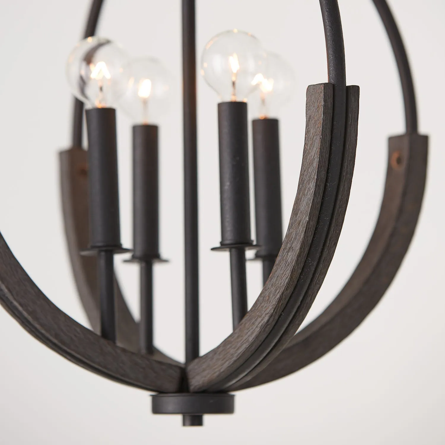 CLIVE 4-LIGHT ORB PENDANT, CARBON GREY AND BLACK IRON