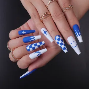Coffin Klein blue smiley face checkerboard