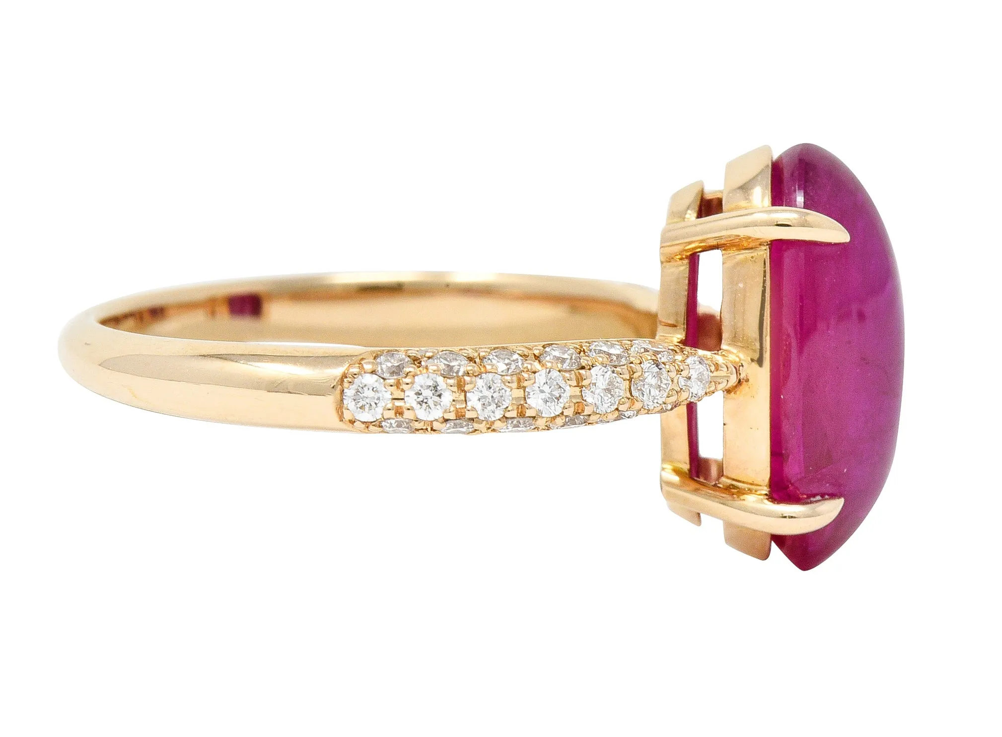 Contemporary 5.68 CTW Ruby Cabochon Diamond 18 Karat Rose Gold Gemstone Ring