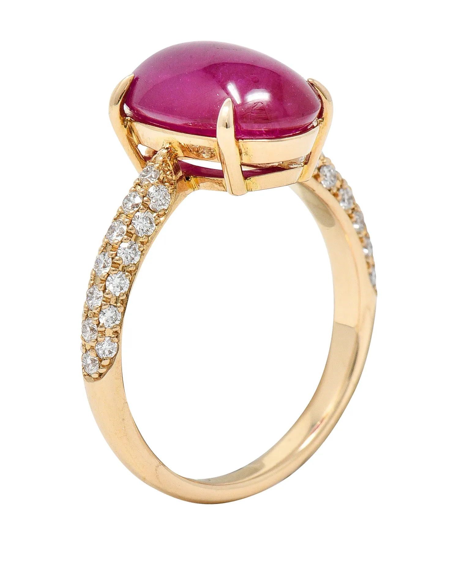 Contemporary 5.68 CTW Ruby Cabochon Diamond 18 Karat Rose Gold Gemstone Ring