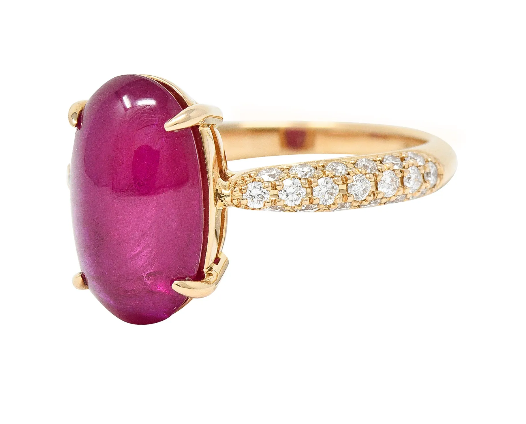 Contemporary 5.68 CTW Ruby Cabochon Diamond 18 Karat Rose Gold Gemstone Ring