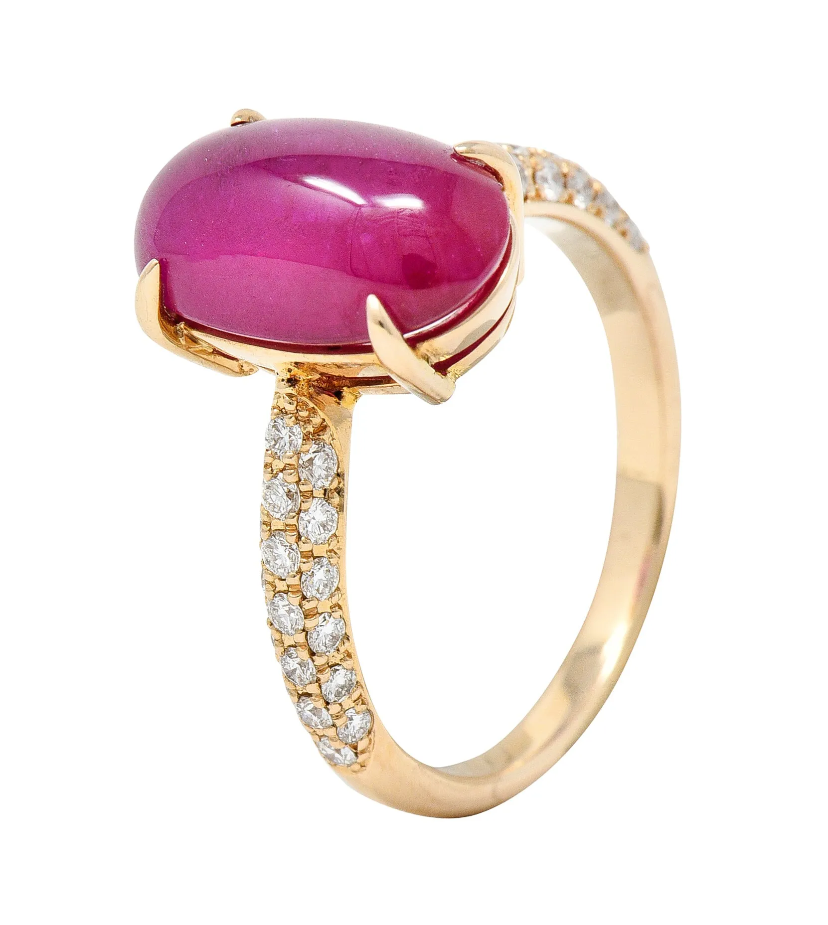 Contemporary 5.68 CTW Ruby Cabochon Diamond 18 Karat Rose Gold Gemstone Ring
