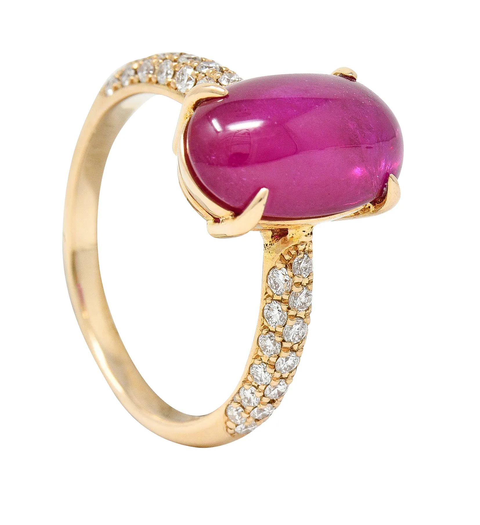 Contemporary 5.68 CTW Ruby Cabochon Diamond 18 Karat Rose Gold Gemstone Ring