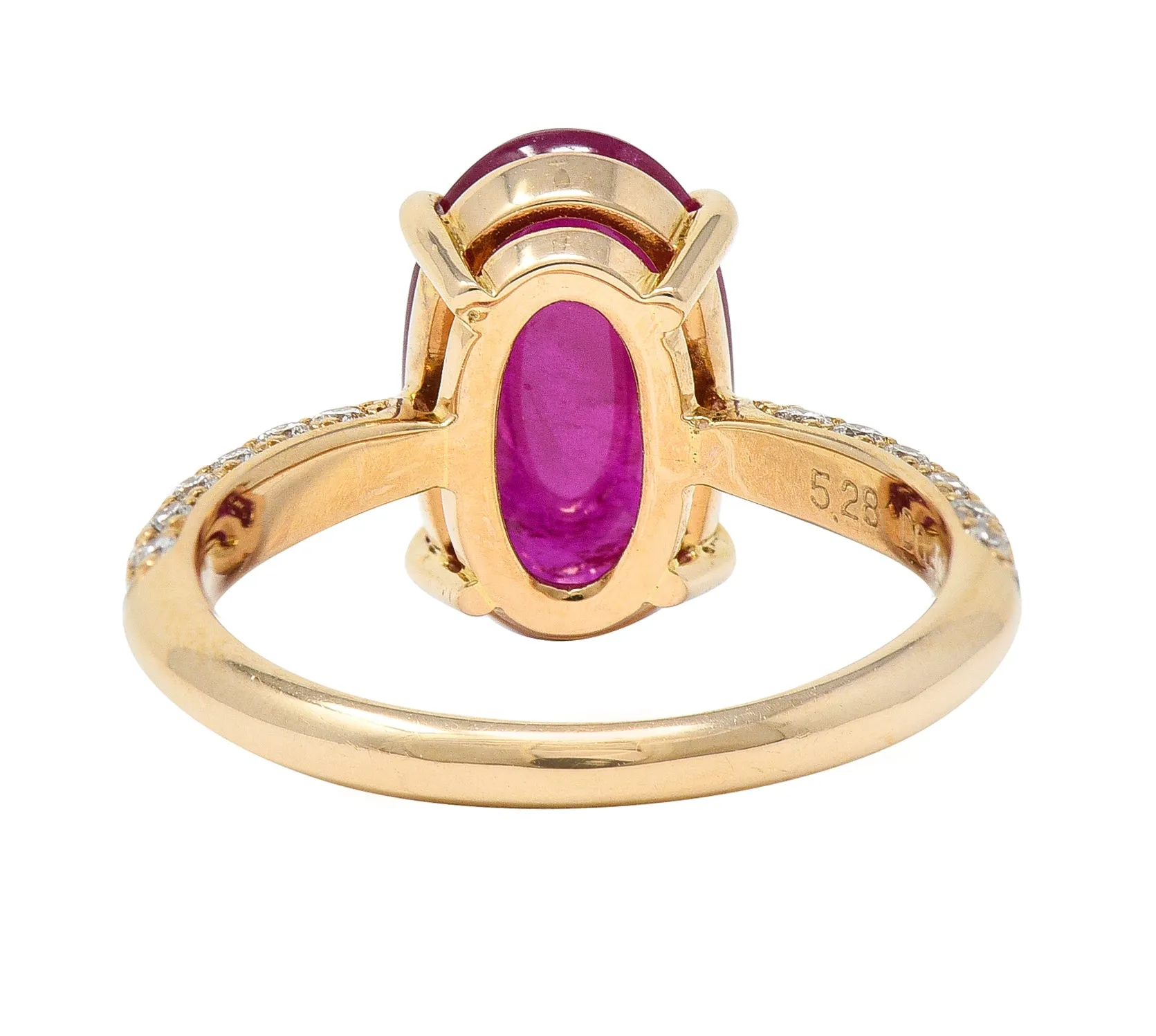 Contemporary 5.68 CTW Ruby Cabochon Diamond 18 Karat Rose Gold Gemstone Ring