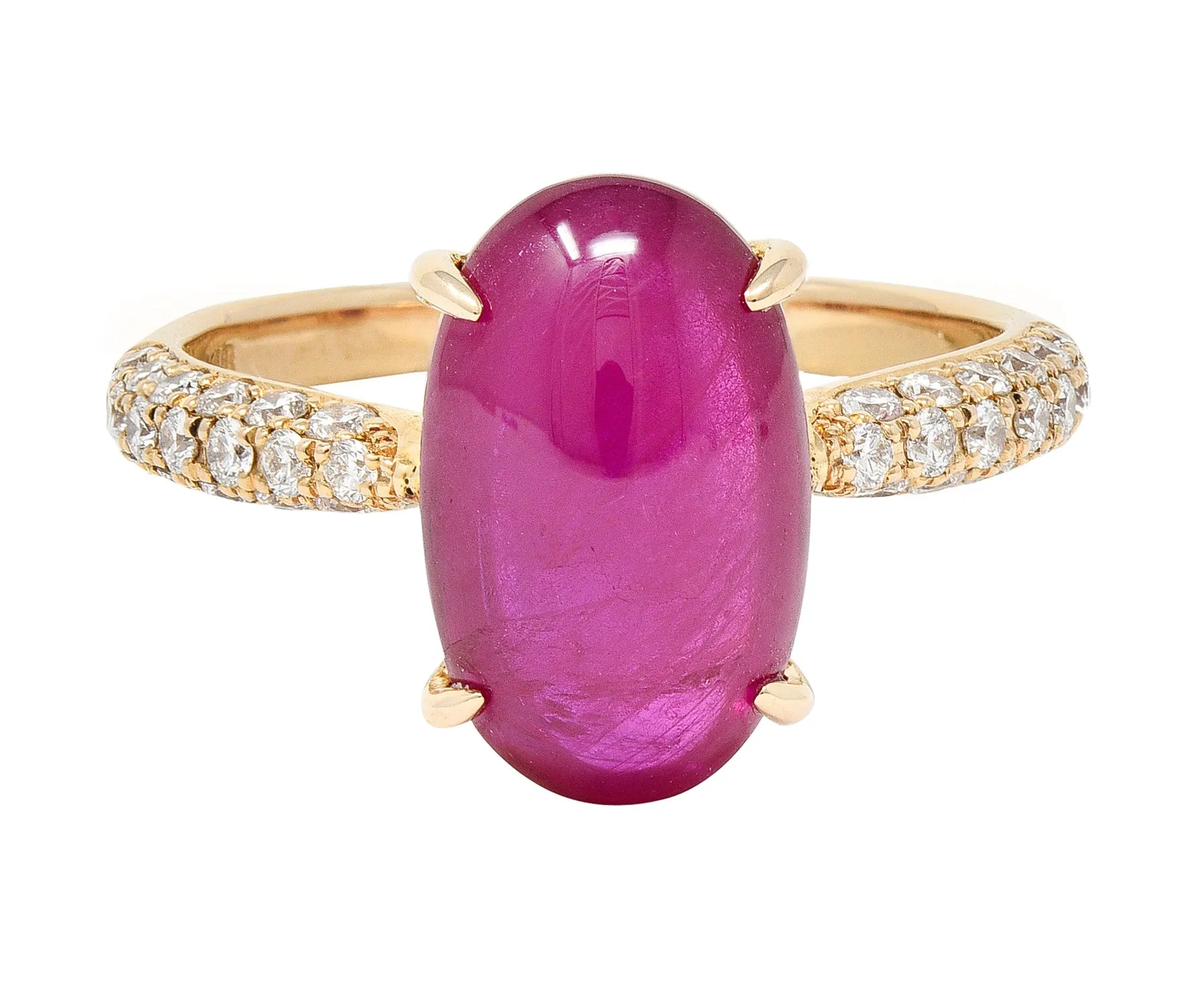 Contemporary 5.68 CTW Ruby Cabochon Diamond 18 Karat Rose Gold Gemstone Ring