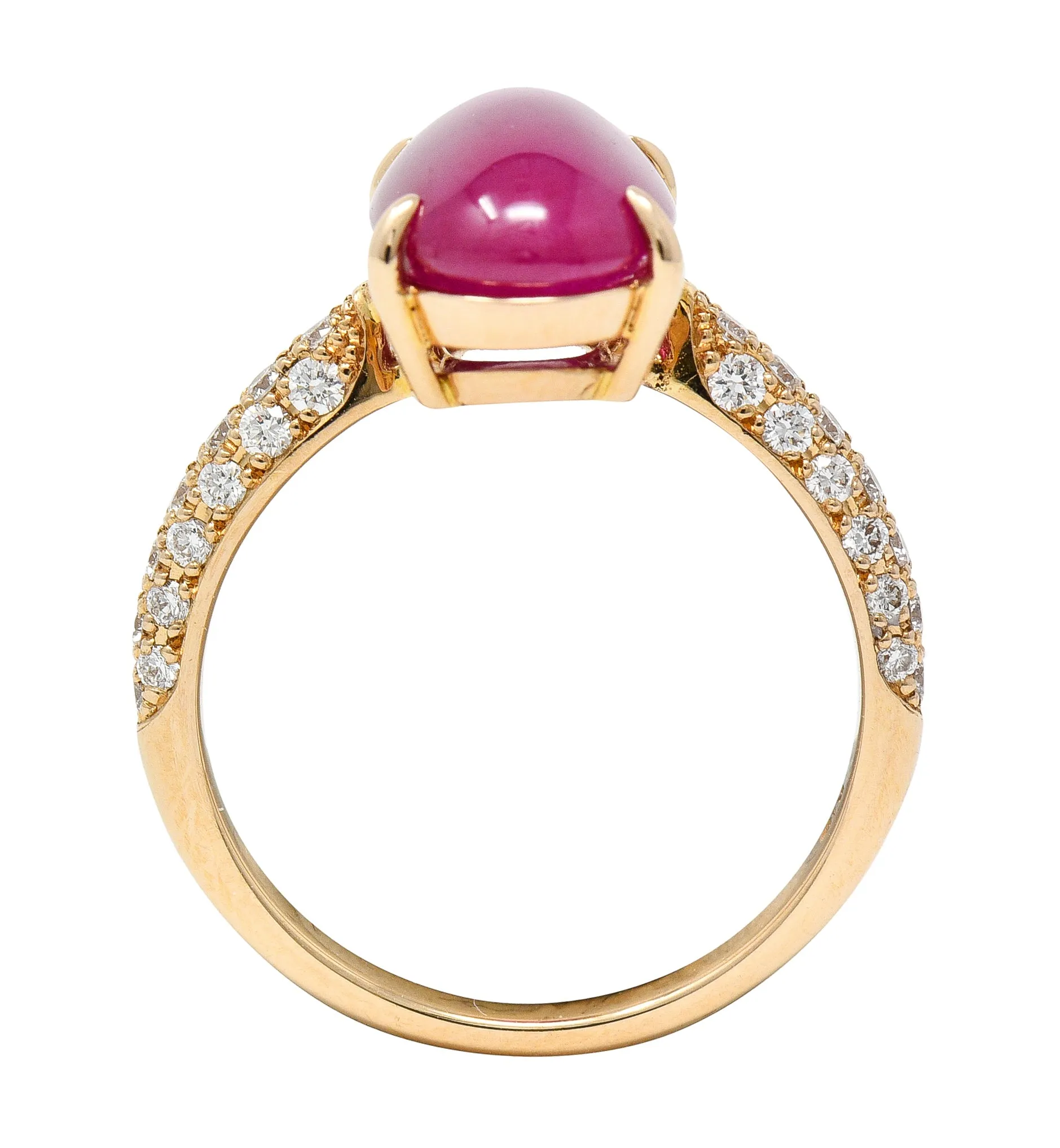 Contemporary 5.68 CTW Ruby Cabochon Diamond 18 Karat Rose Gold Gemstone Ring