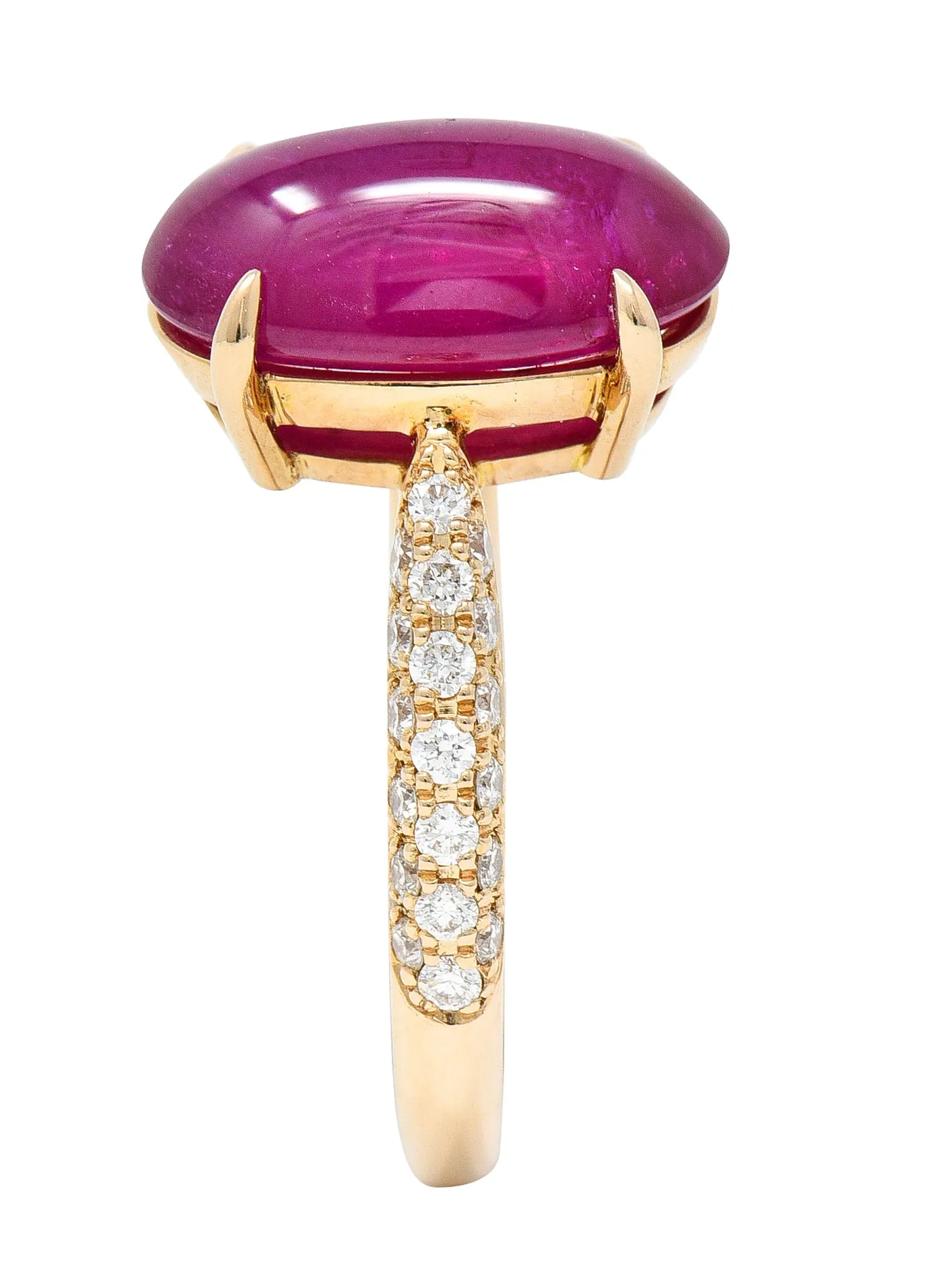 Contemporary 5.68 CTW Ruby Cabochon Diamond 18 Karat Rose Gold Gemstone Ring