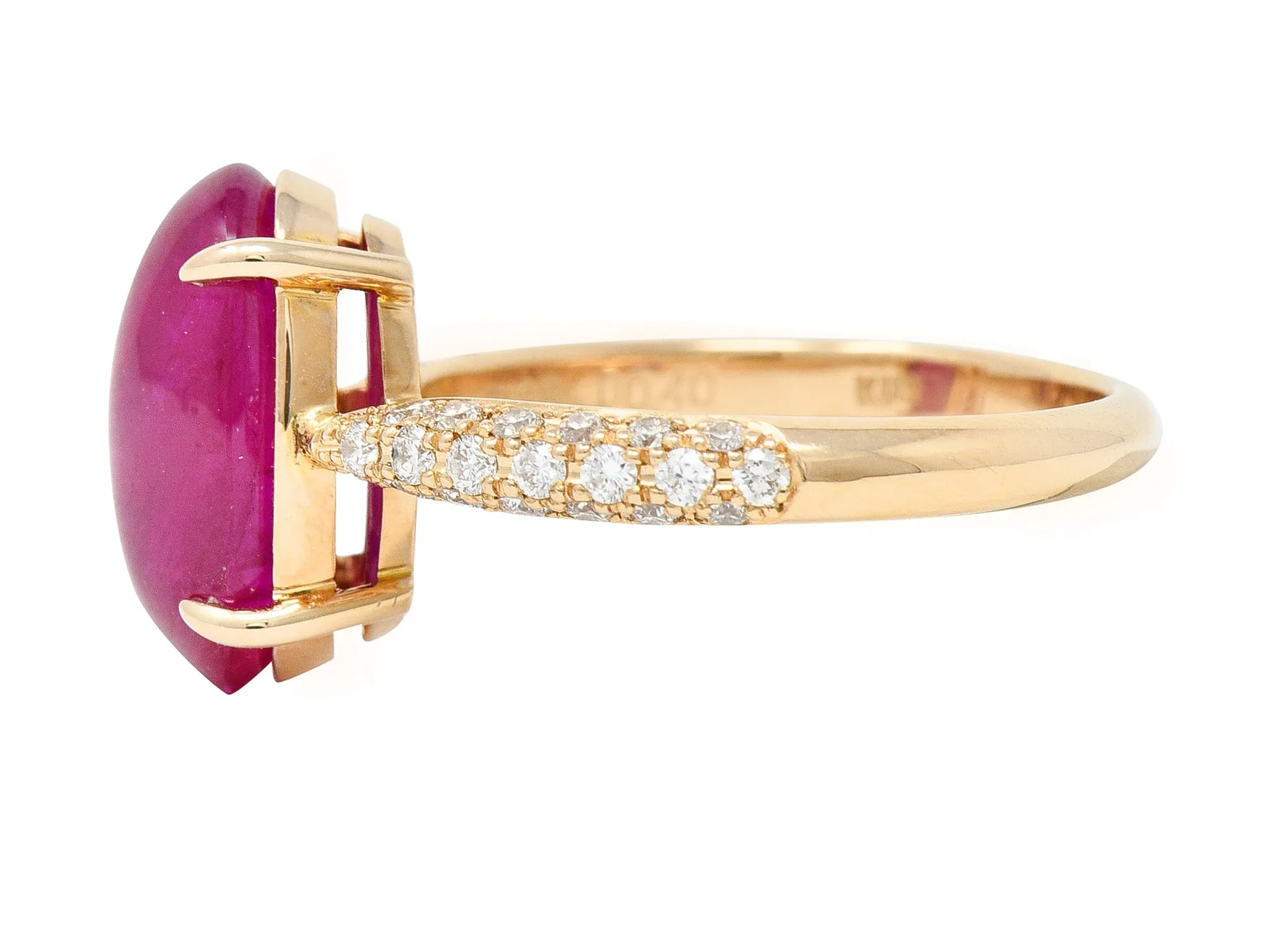 Contemporary 5.68 CTW Ruby Cabochon Diamond 18 Karat Rose Gold Gemstone Ring
