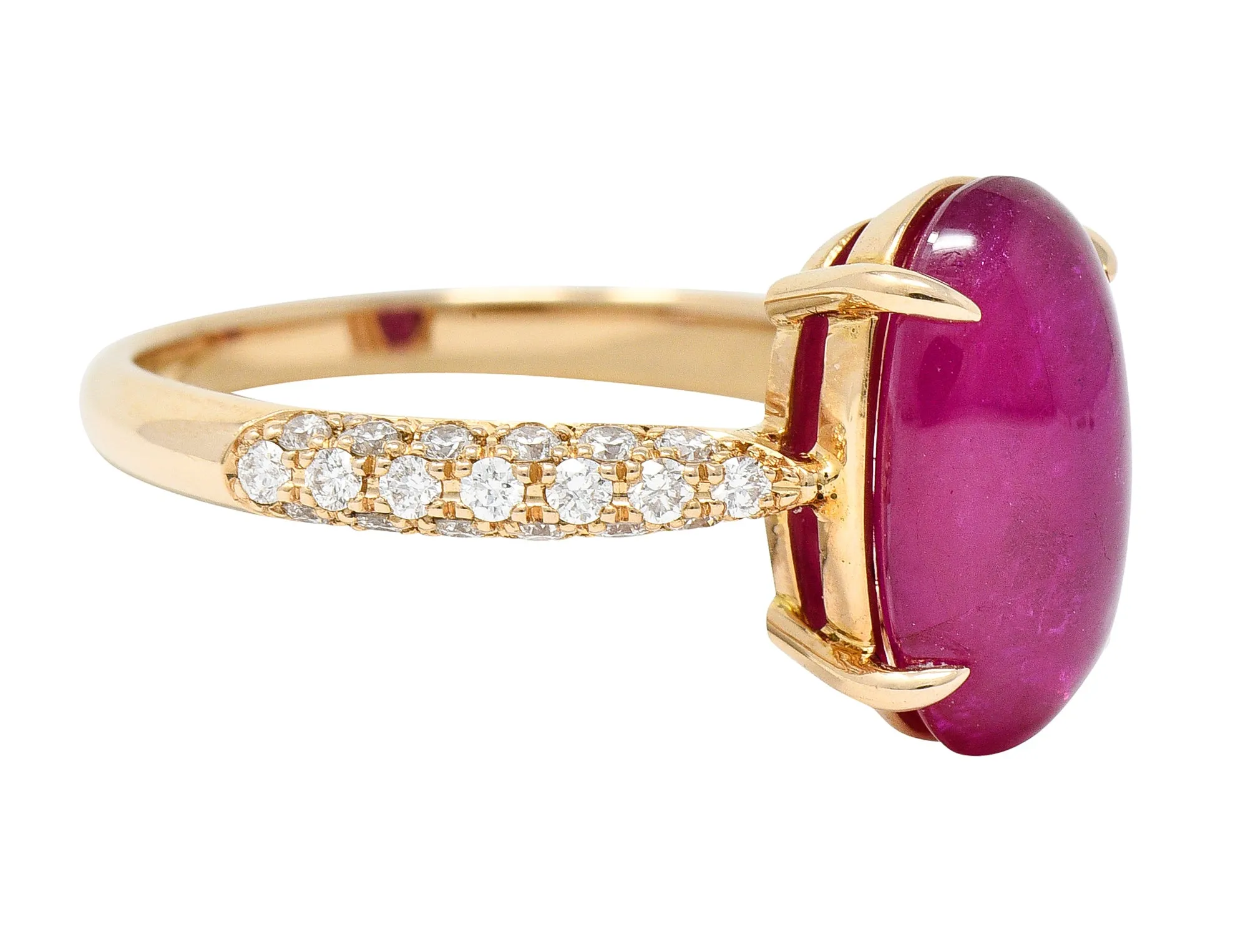 Contemporary 5.68 CTW Ruby Cabochon Diamond 18 Karat Rose Gold Gemstone Ring