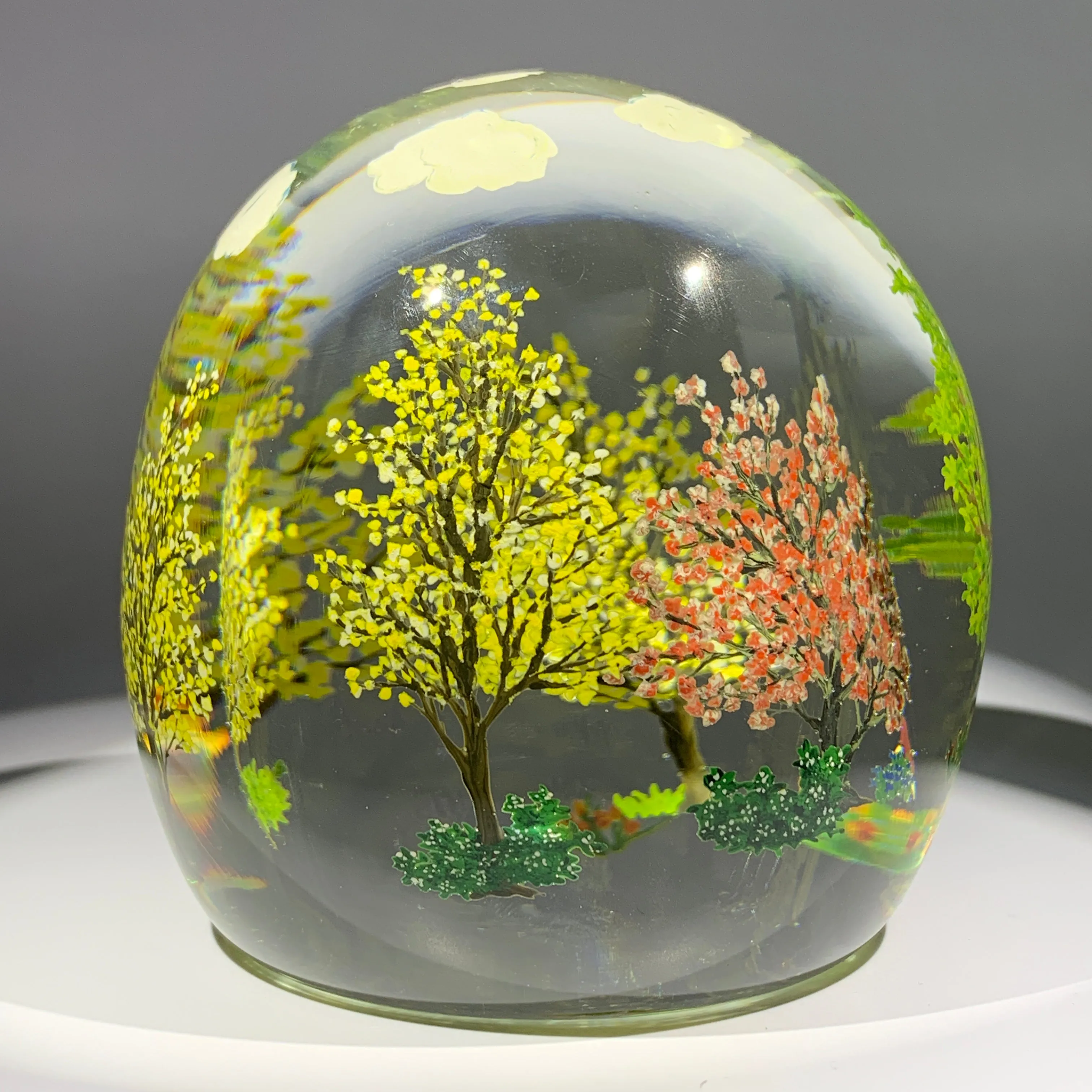 Contemporary Alison Ruzsa Art Glass Paperweight Encapsulated Hand Painted" Yellow, Yellow"
