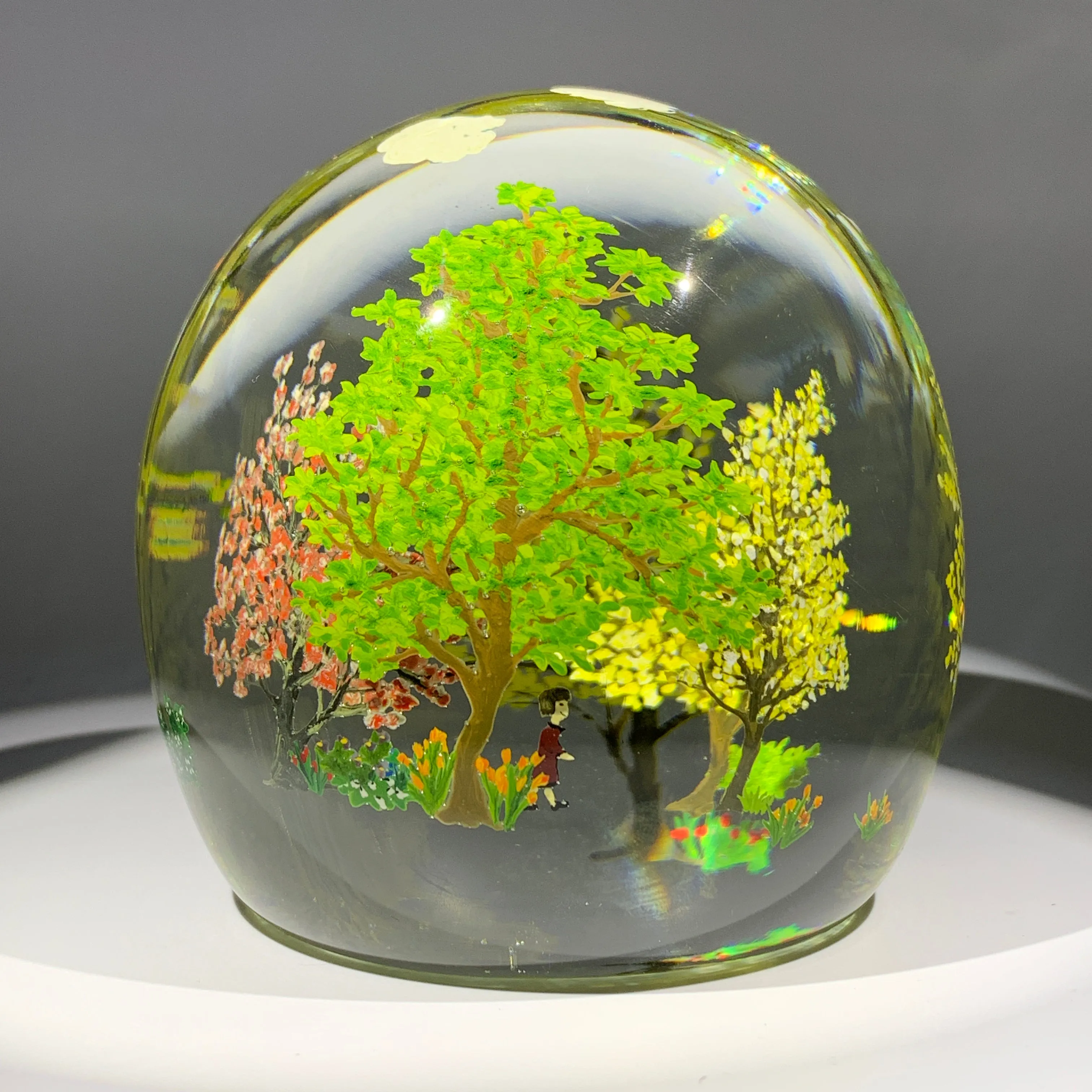 Contemporary Alison Ruzsa Art Glass Paperweight Encapsulated Hand Painted" Yellow, Yellow"