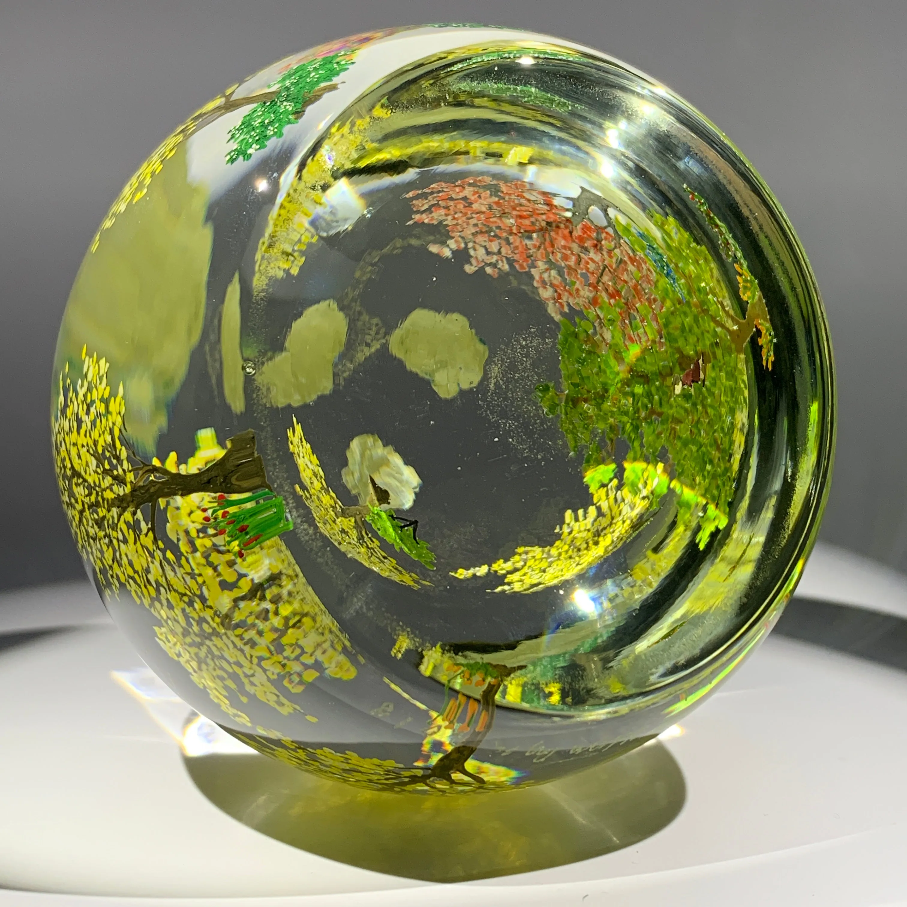 Contemporary Alison Ruzsa Art Glass Paperweight Encapsulated Hand Painted" Yellow, Yellow"