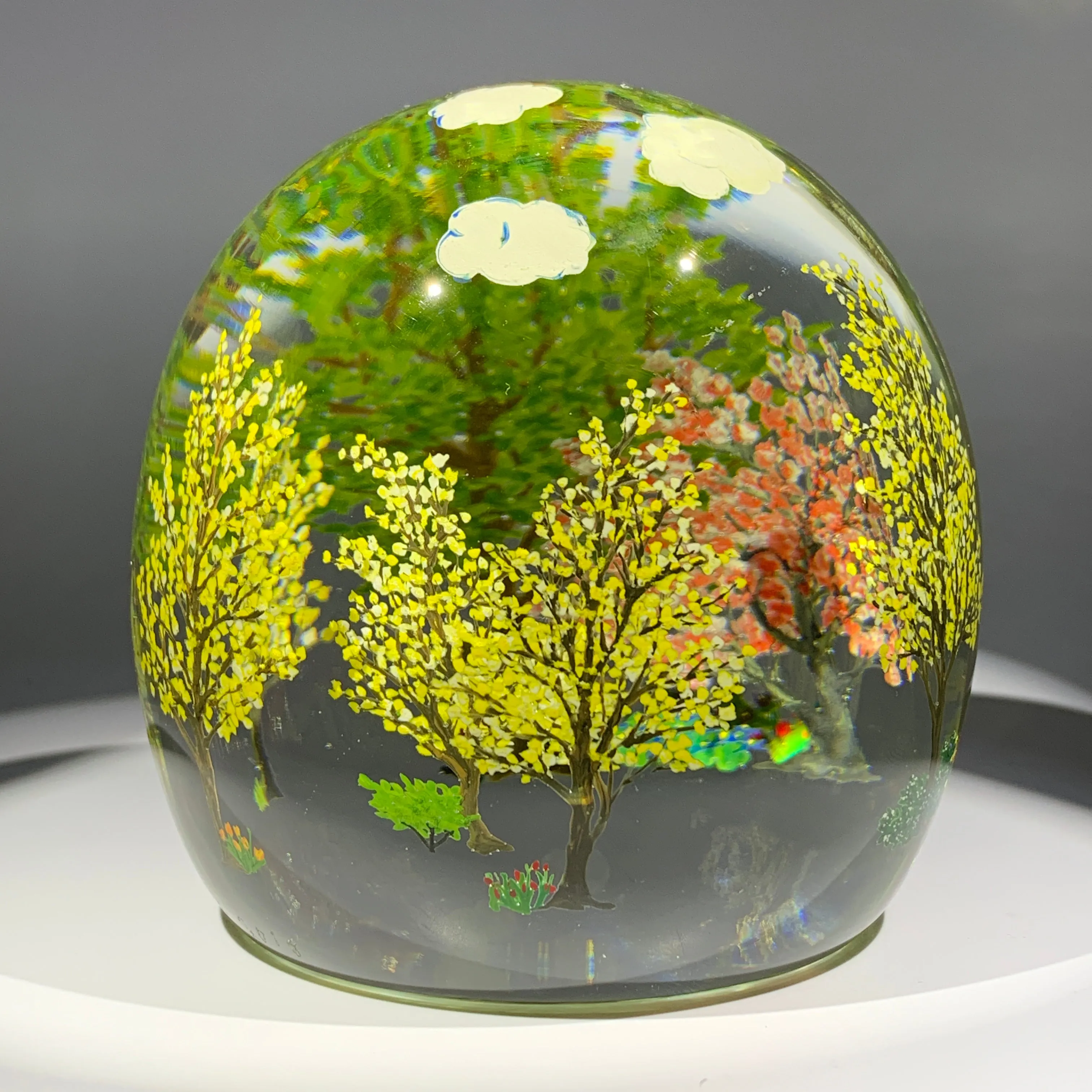 Contemporary Alison Ruzsa Art Glass Paperweight Encapsulated Hand Painted" Yellow, Yellow"