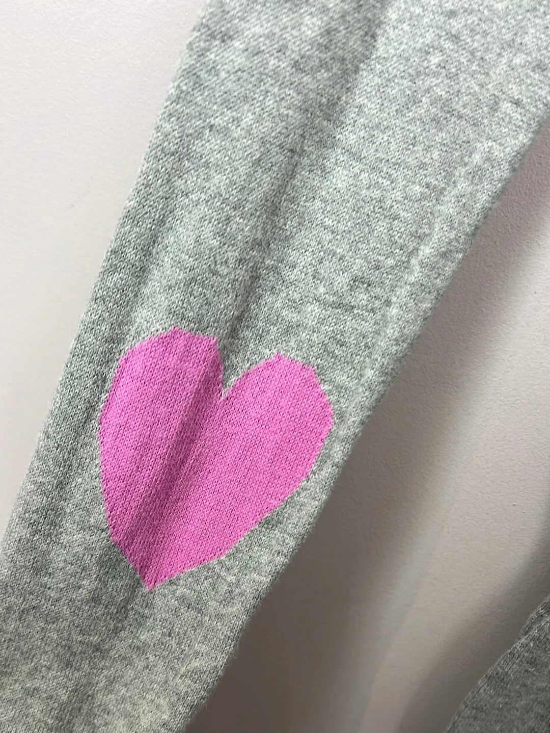 Crew grey peplum hem jumper pink heart elbows 12y