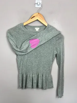 Crew grey peplum hem jumper pink heart elbows 12y