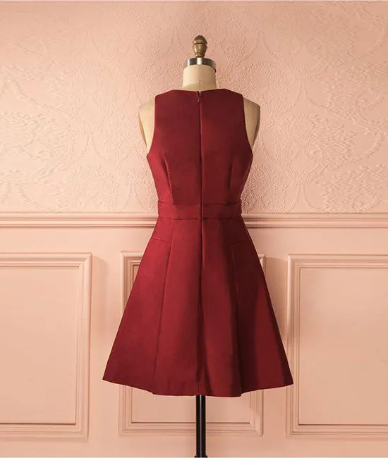 Cute burgundy short prom dress, simple homecoming dress