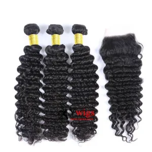 Deep Curly Brazilian Hair Bundles with 5x5 HD Lace Closure PSB10
