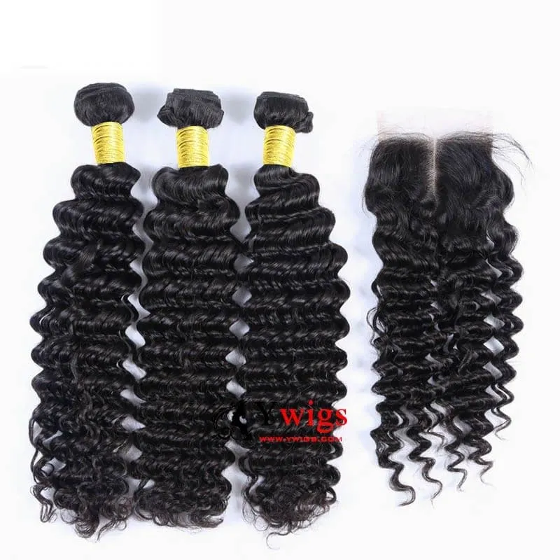 Deep Curly Brazilian Hair Bundles with 5x5 HD Lace Closure PSB10