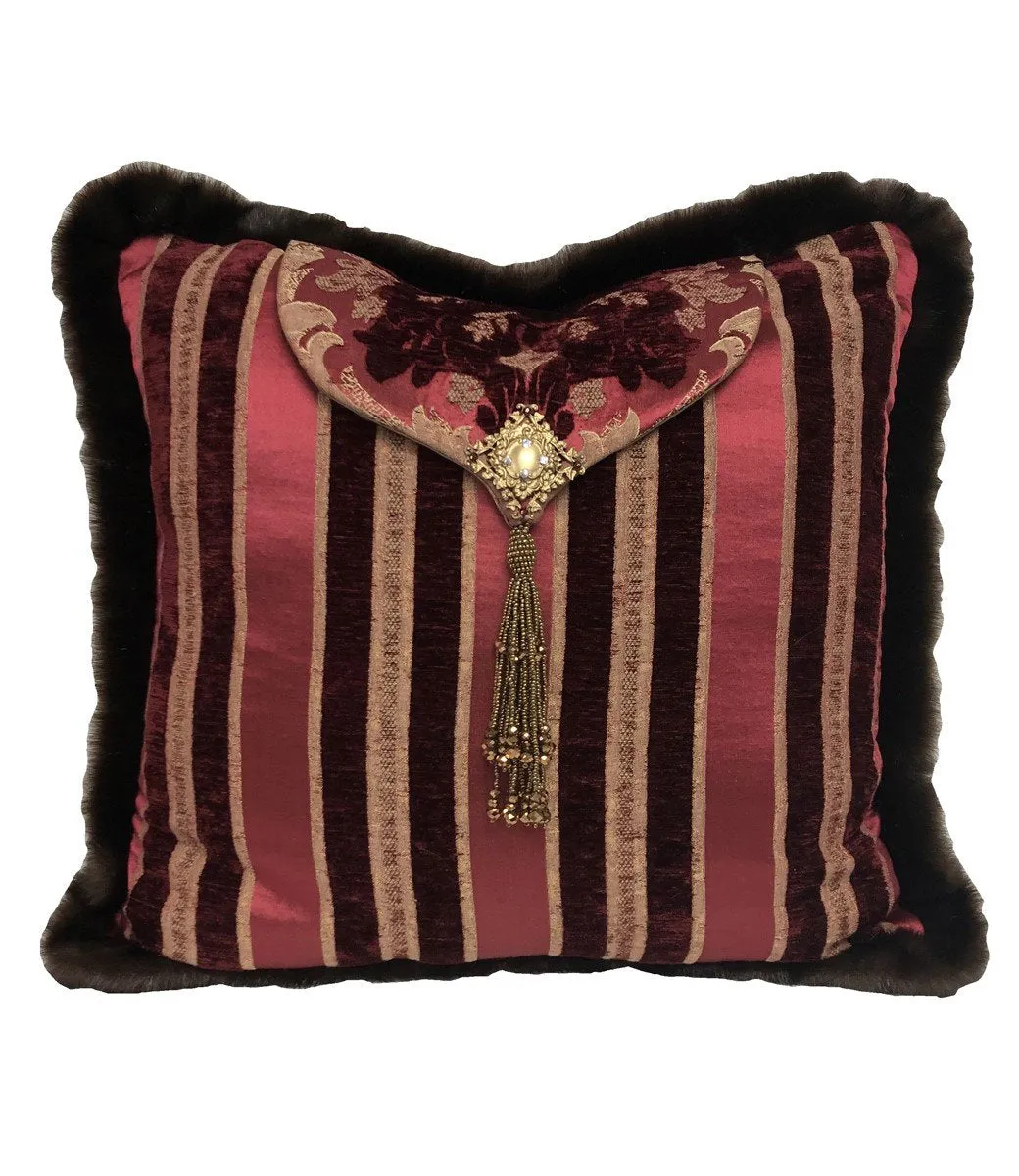 Designer Decorative Square Pillow Burgundy and Gold