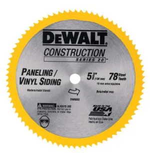 DeWalt® Cordless Construction Saw Blades, 5 3/8 in, 78 Teeth, DW9053
