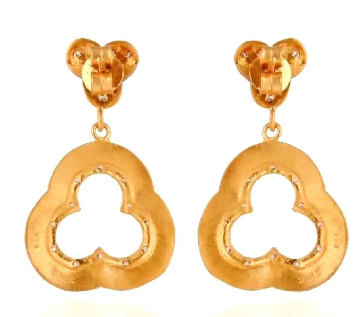 Elegant 22k Gold Vermeil Black Rhodium & White Zirconia Dangle Earrings 2"