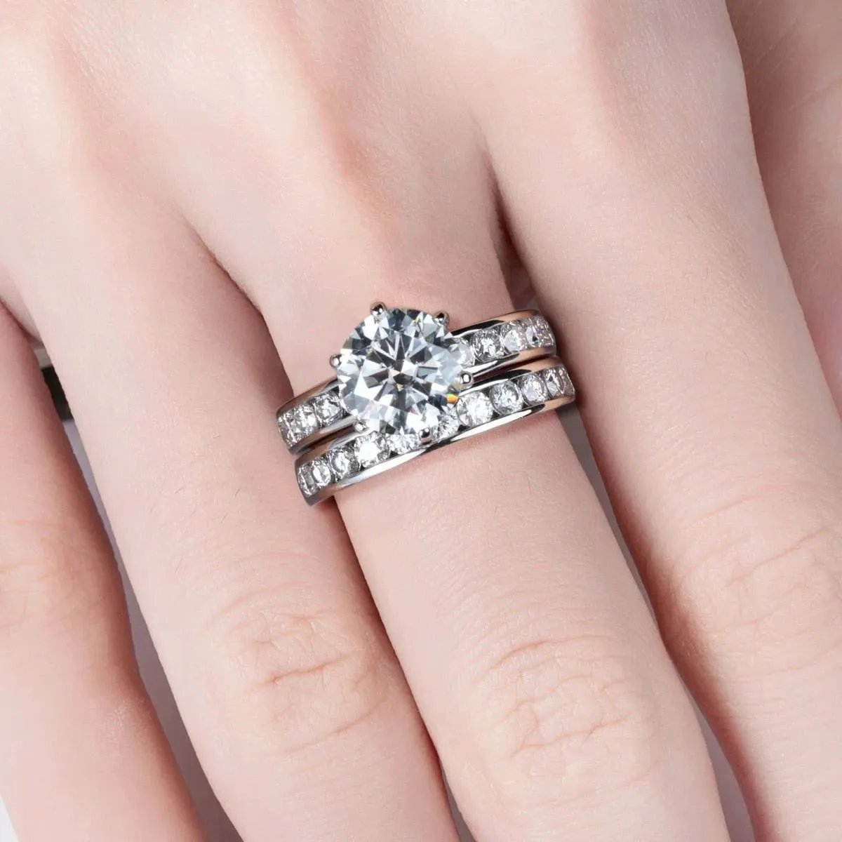 Elegant 3.0 Ct Round Diamond Engagement Ring Set