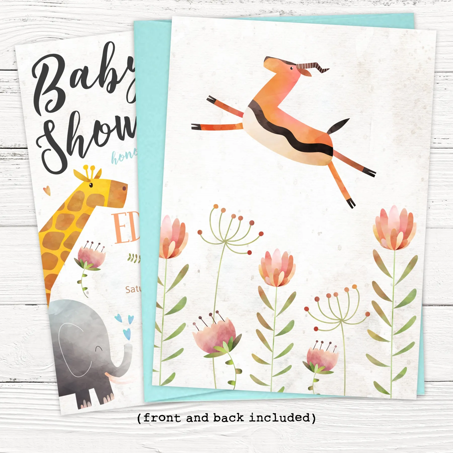 Elegant Jungle Animals Baby Shower Invitation