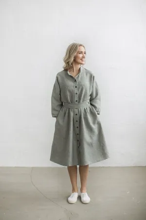 Elegant Kimono Sleeves Striped Linen Dress