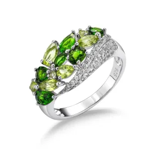 Elegant Natural Peridot Diopside Gemstone Ring