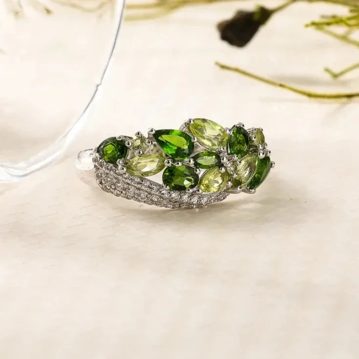 Elegant Natural Peridot Diopside Gemstone Ring