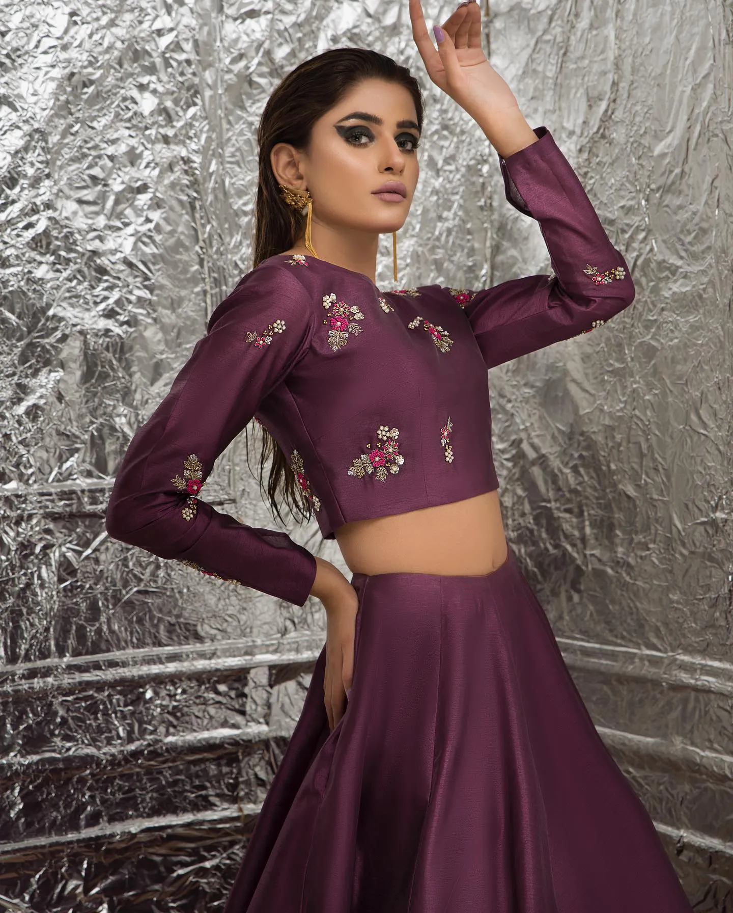 Elegant Pakistani Bridal Purple Lehenga Choli Dress