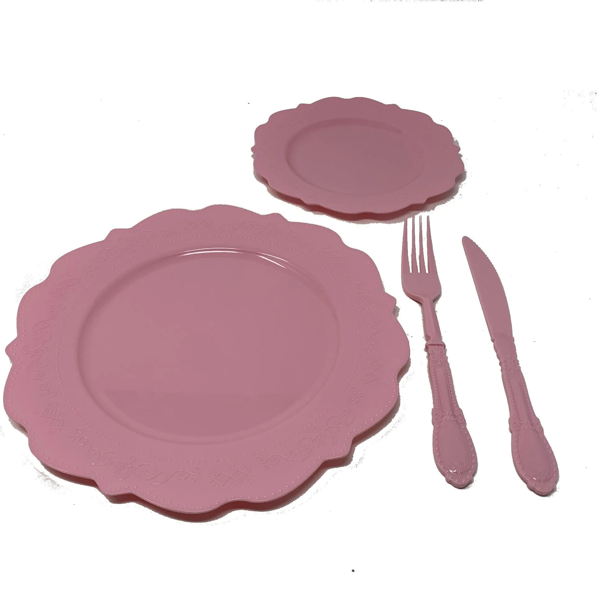 Elegant Pink Tableware Bundle, Dinner Plates, Dessert Plates, Cutlery, Disposable Partyware for 20 guests, 88 total pieces