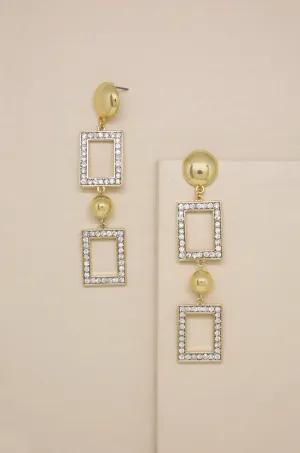 Elegant Rectangle Drop 18k Gold Plated & Crystal Earrings